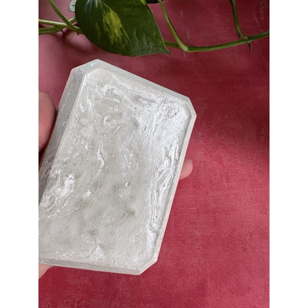 Handmade Soap Dish Cement Soap Holder Rectangular Bathroom Kitchen Marbled